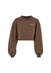 Bluza kołnierz rong krótka frotte z małymi haftami dla kobiet Urban Classics. Kolor: brązowy. Długość: krótkie. Wzór: haft #1