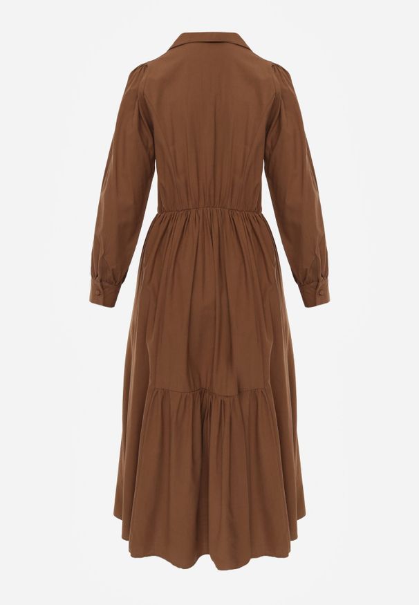 Born2be - Brązowa Bawełniano-Wiskozowa Sukienka Koszulowa z Imitacją Kieszeni Biriala. Okazja: na co dzień. Kolor: brązowy. Materiał: wiskoza, bawełna. Typ sukienki: koszulowe. Styl: casual, elegancki, klasyczny