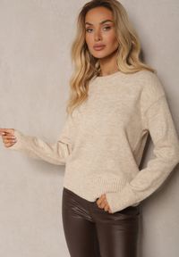 Renee - Beżowy Sweter z Domieszką Wełny Torissia. Kolor: beżowy. Materiał: wełna. Sezon: zima #4