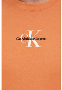 Calvin Klein Jeans t-shirt bawełniany kolor pomarańczowy z nadrukiem. Kolor: pomarańczowy. Materiał: bawełna. Wzór: nadruk. Styl: klasyczny #2