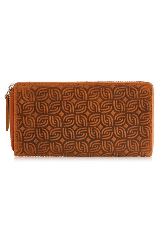 PAOLO PERUZZI - Portfel skórzany vintage Paolo Peruzzi pomarańczowy T-116-HOR. Kolor: pomarańczowy. Materiał: skóra. Wzór: geometria