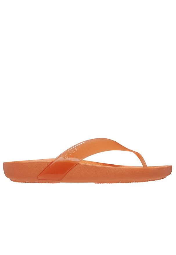 Japonki Crocs Splash Glossy Flip 208534-83I - pomarańczowe. Kolor: pomarańczowy. Materiał: materiał. Wzór: paski, gładki. Sezon: lato. Styl: wakacyjny
