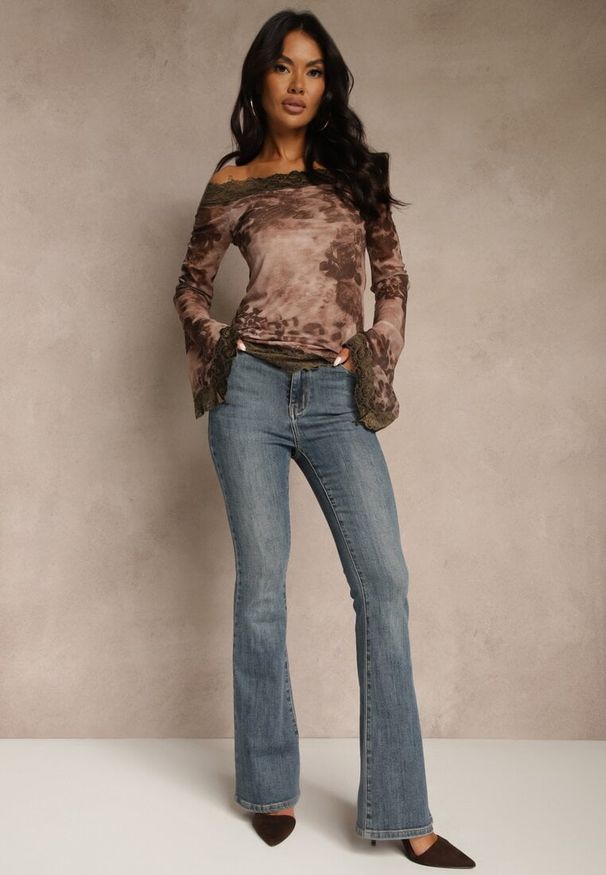 Renee - Niebieskie Jeansy Regular Waist z Bawełny o Kroju Dzwonów Zenirae. Kolor: niebieski. Styl: elegancki