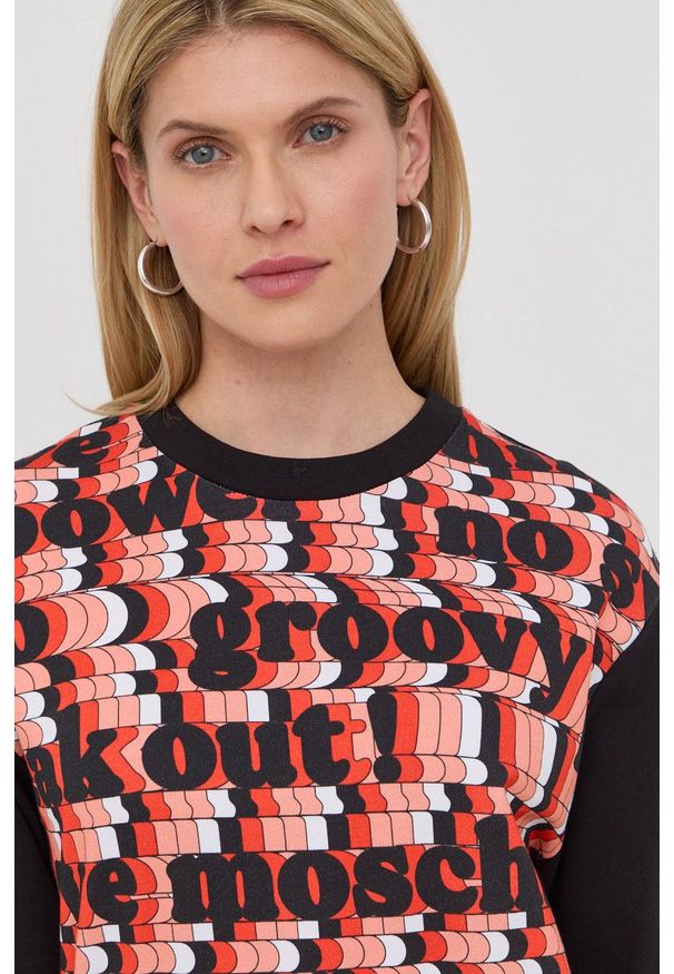 Love Moschino bluza bawełniana damska kolor czarny wzorzysta. Okazja: na co dzień. Kolor: czarny. Materiał: bawełna. Styl: casual