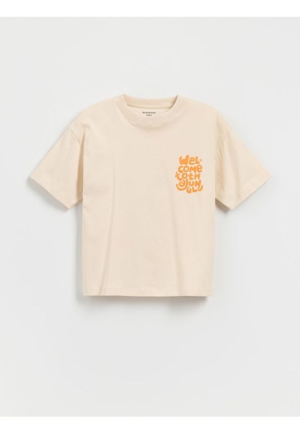 Reserved - T-shirt z nadrukiem - kremowy. Kolor: kremowy. Materiał: bawełna, dzianina. Wzór: nadruk