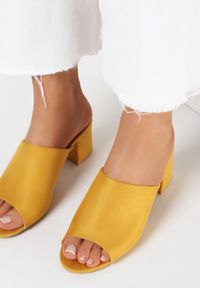Born2be - Żółte Klapki Usinyera. Nosek buta: otwarty. Kolor: żółty. Materiał: skóra ekologiczna. Wzór: gładki. Obcas: na słupku #2