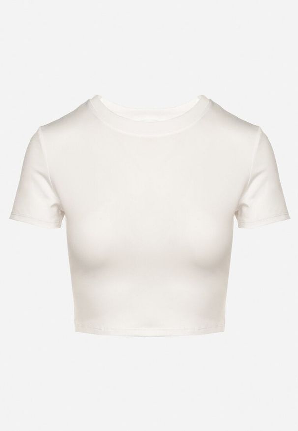 Born2be - Biały T-shirt z Wiskozą o Dopasowanym Kroju Typu Crop Top Folirra. Okazja: na co dzień. Kolor: biały. Materiał: wiskoza. Styl: klasyczny, casual