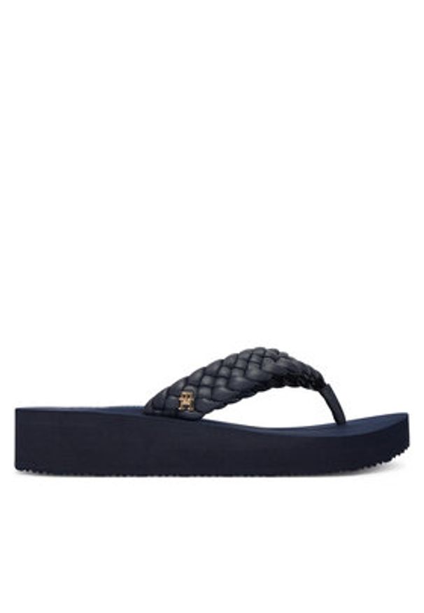 TOMMY HILFIGER - Tommy Hilfiger Japonki Th Wedge Cornrow Beach Sandal FW0FW09037 Granatowy. Kolor: niebieski. Materiał: skóra