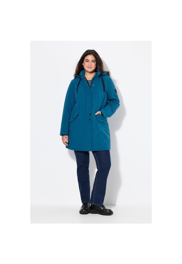 ULLA POPKEN - Damskie Kurtka długa softshellowa HYPRAR hydrofobowa kaptur. Kolekcja: plus size. Kolor: zielony. Materiał: materiał, poliester, elastan. Długość: długie. Sport: turystyka piesza