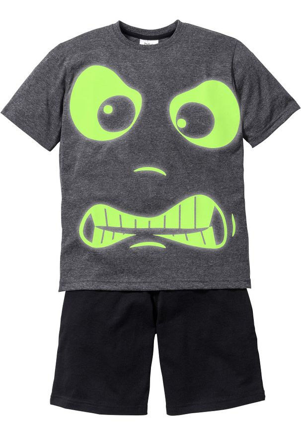 bonprix - Bawełniana piżama z krótkimi spodenkami i świecącym nadrukiem (2 części). Kolor: szary. Materiał: bawełna. Długość: krótkie. Wzór: nadruk