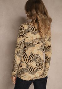 Renee - Brązowo-Czarna Bluzka Longsleeve z Bawełny z Półgolfem i Panterkowym Printem Unalla. Kolor: brązowy. Materiał: bawełna. Długość rękawa: długi rękaw. Wzór: nadruk #5