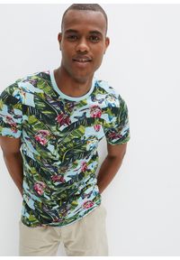 bonprix - T-shirt z czystej bawełny organicznej. Kolor: niebieski. Materiał: bawełna. Wzór: nadruk, aplikacja. Sezon: lato #1