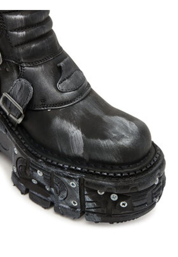 NEW ROCK Botki M-373SC-C1 Szary. Kolor: szary. Materiał: skóra. Styl: rockowy