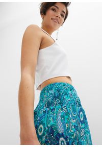 bonprix - Spodnie palazzo z lejącej wiskozy. Kolor: zielony. Materiał: wiskoza. Wzór: nadruk. Sezon: lato #3