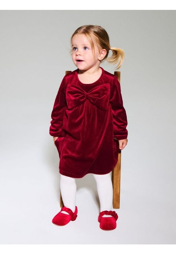 Sinsay - Sukienka z kokardą - bordowy. Typ kołnierza: kokarda. Kolor: czerwony