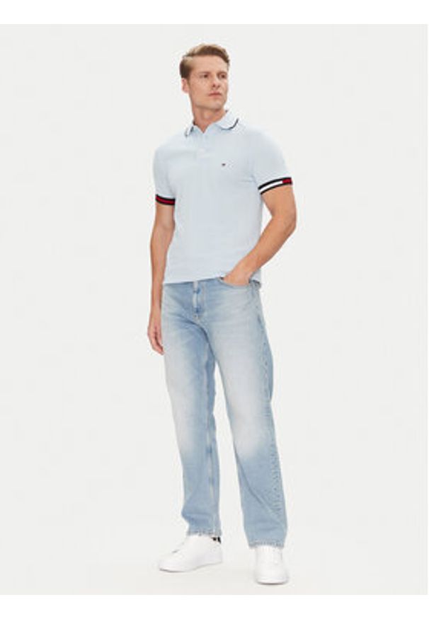 TOMMY HILFIGER - Tommy Hilfiger Polo Flag Cuff MW0MW38458 Błękitny Slim Fit. Typ kołnierza: polo. Kolor: niebieski. Materiał: bawełna