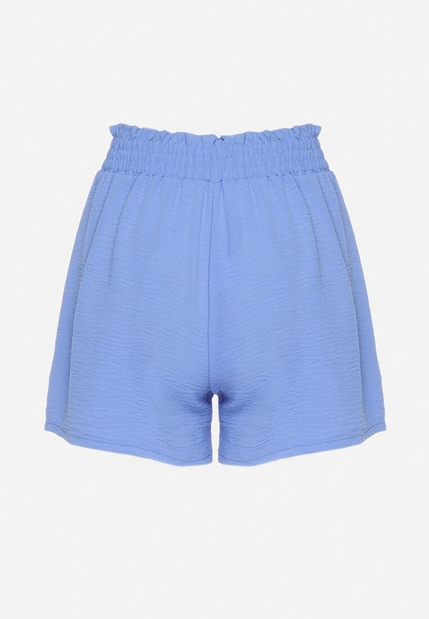 Born2be - Niebieskie Luźne Szorty z Wysokim Stanem i Gumką w Pasie z Troczkiem do Regulacji Tiamatis. Okazja: na spacer. Stan: podwyższony. Kolor: niebieski. Sezon: lato. Styl: elegancki