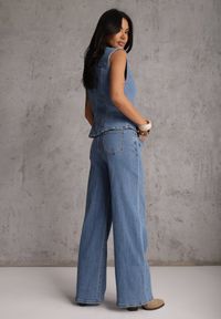 Renee - Niebieski Jeansowy Komplet z Bawełny Wide Leg Jeans i Kamizelka na Guziki Noena. Kolor: niebieski. Materiał: bawełna, jeans #5