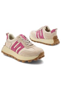 Beżowe Sneakersy Filippo Sportowe Obuwie Damskie. Kolor: beżowy. Materiał: zamsz, materiał #7