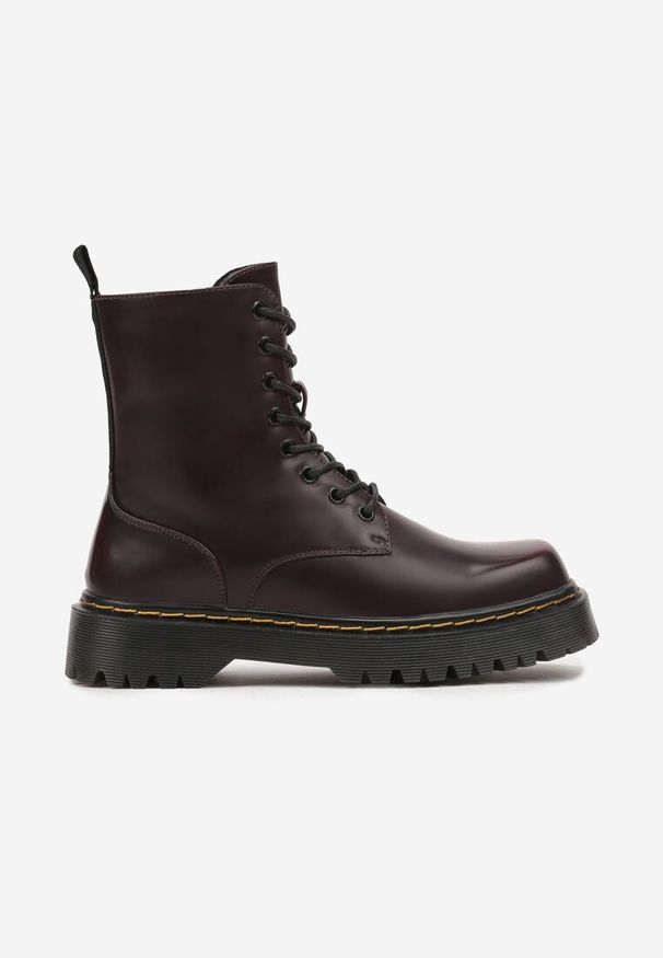 Born2be - Bordowe Ocieplone Botki Workery na Grubej Podeszwie ze Sznurowaniem Cretine. Zapięcie: sznurówki. Kolor: czerwony. Materiał: wełna, jeans. Sezon: zima, jesień. Styl: elegancki, klasyczny