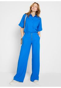 bonprix - Długie spodnie palazzo z domieszką lnu. Kolor: niebieski. Materiał: len. Długość: długie. Styl: elegancki #3