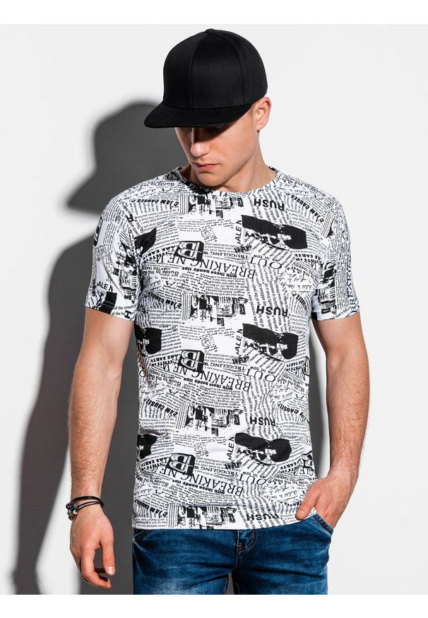 Ombre Clothing - T-shirt męski z nadrukiem S1292 - biały - XXL. Kolor: biały. Materiał: bawełna, tkanina. Wzór: nadruk. Styl: klasyczny