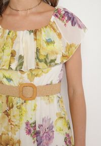 Born2be - Żółta Sukienka Typu Hiszpanka w Kwiaty z Paskiem Sademire. Okazja: na co dzień. Typ kołnierza: dekolt hiszpanka. Kolor: żółty. Wzór: kwiaty. Styl: casual #6
