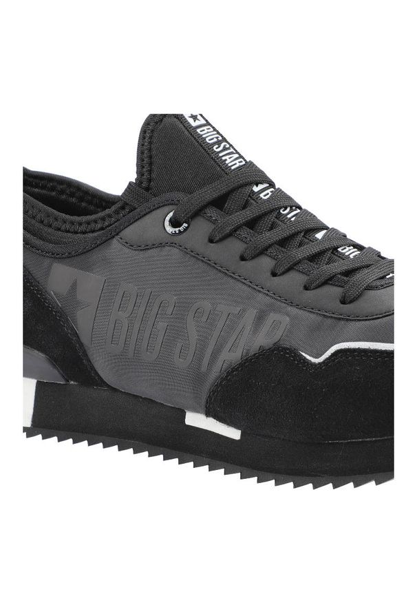 Big-Star - Czarne Sneakersy Big Star Męskie Półbuty Ze Skóry. Okazja: na co dzień. Kolor: czarny. Materiał: zamsz, skóra ekologiczna, skóra, materiał, dresówka. Szerokość cholewki: normalna. Wzór: nadruk. Sport: turystyka piesza