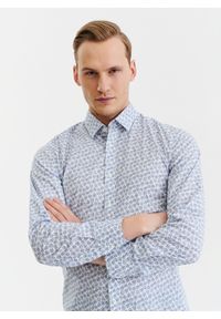 Pako Lorente - PAKO LORENTE – Biała koszula męska w niebieskie kwiaty. Typ kołnierza: kołnierzyk klasyczny. Kolor: biały, niebieski, wielokolorowy. Materiał: bawełna, elastan. Długość rękawa: długi rękaw. Długość: długie. Wzór: kwiaty. Styl: klasyczny