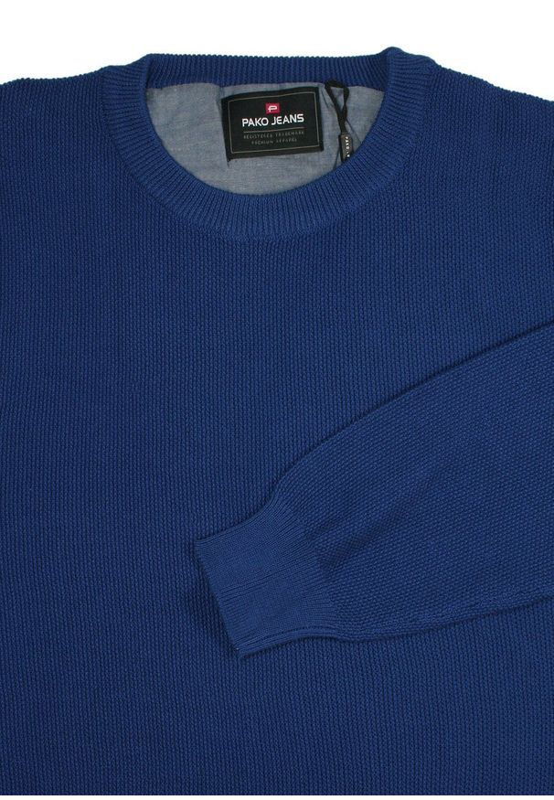 Sweter Bawełniany, Niebieski, Drobny Tłoczony Wzór, Okrągły Dekolt, U-neck, Męski -Pako Jeans. Okazja: na spotkanie biznesowe, do pracy, na co dzień. Kolor: niebieski. Materiał: bawełna. Styl: biznesowy, klasyczny, elegancki, casual