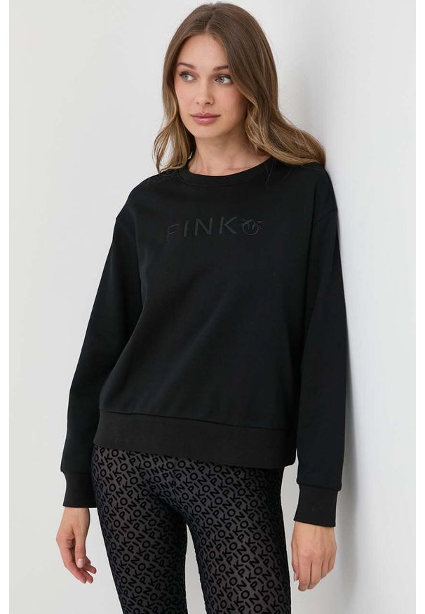 Pinko bluza bawełniana damska kolor czarny gładka. Kolor: czarny. Materiał: bawełna. Wzór: gładki