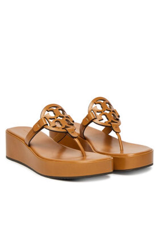 Tory Burch Japonki Miller Wedge 175318 Brązowy. Kolor: brązowy. Materiał: skóra