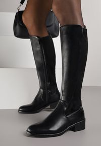 Renee - Czarne Casualowe Kozaki Typu Muszkieterki na Płaskiej Podeszwie Belissae. Okazja: na co dzień. Kolor: czarny. Materiał: jeans. Obcas: na płaskiej podeszwie. Styl: casual #7