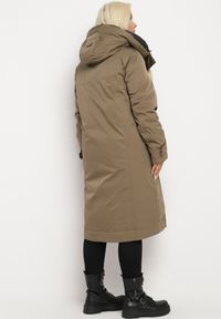 Born2be - Ciemnozielona Kurtka z Kapturem o Wydłużonym Fasonie z Kieszeniami na Suwak Loreldra. Typ kołnierza: kaptur. Kolor: zielony #4