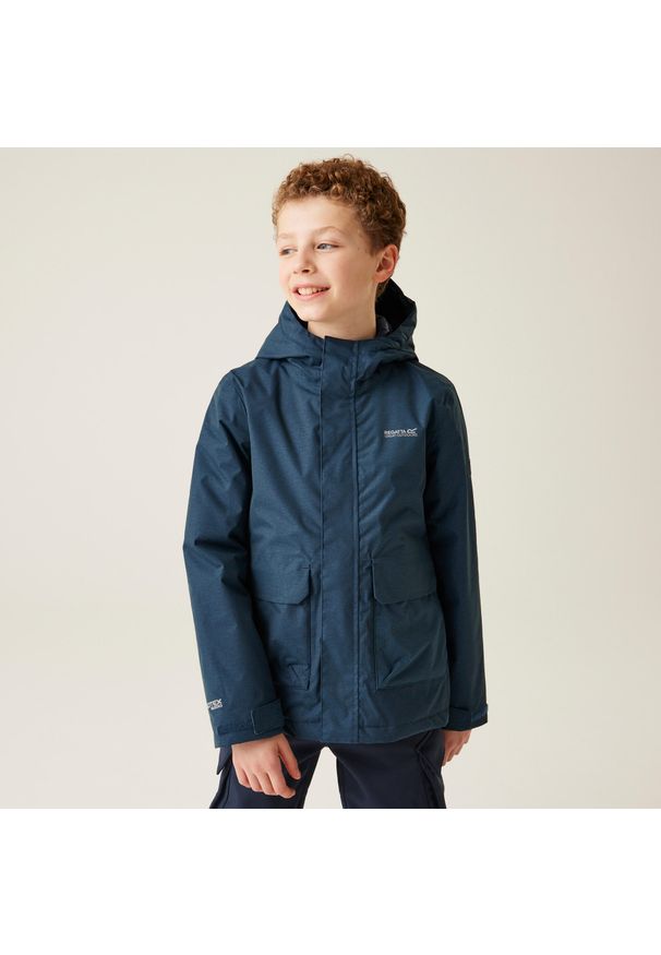 Regatta - Kurtka turystyczna dziecięca Ezdale wodoodporna ocieplana. Kolor: niebieski. Styl: sportowy. Sport: turystyka piesza