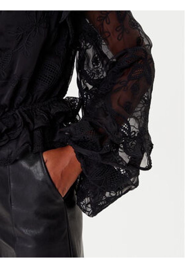 BARDOT Bluzka Frill Embroidered 59896TB2 Czarny Regular Fit. Kolor: czarny. Materiał: syntetyk