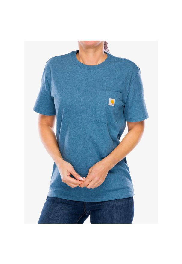 Koszulka bawełniana damska Carhartt Workwear Pocket S/S T-Shirt. Kolor: niebieski. Materiał: bawełna