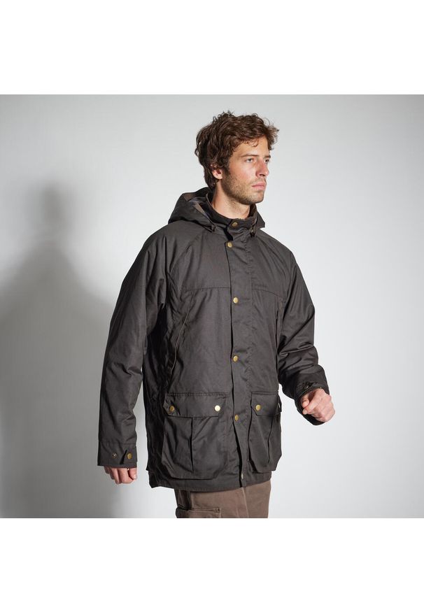 SOLOGNAC - Kurtka myśliwska Solognac 500 ciepła olejowana. Kolor: brązowy. Materiał: tkanina. Sport: outdoor