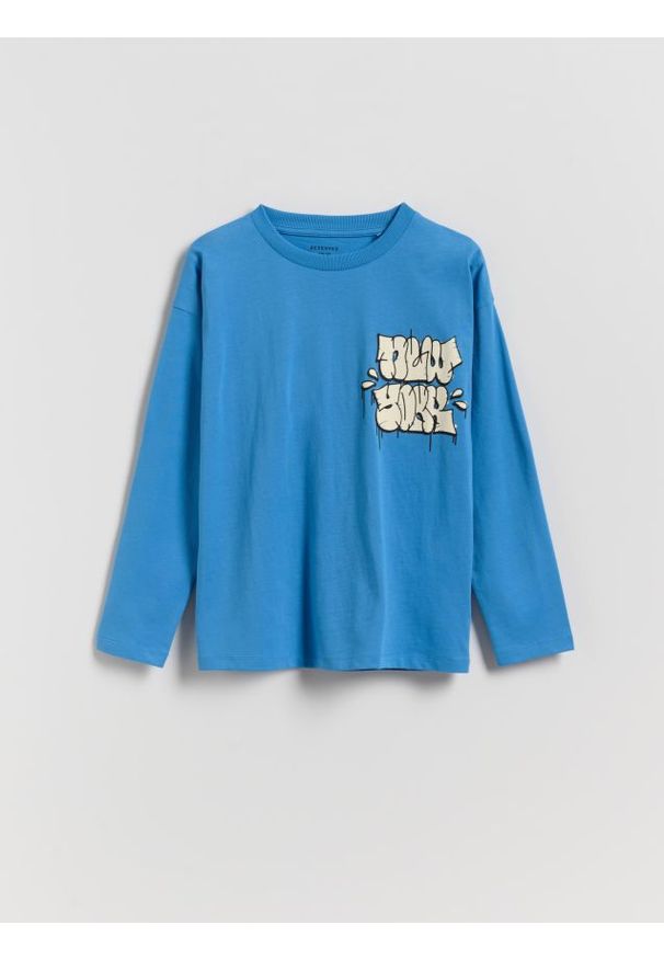 Reserved - Bawełniany longsleeve - niebieski. Kolor: niebieski. Materiał: bawełna. Długość rękawa: długi rękaw