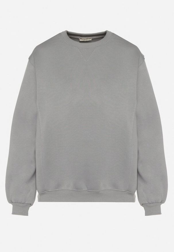 Born2be - Szara Bluza z Bawełną Ozdobiona Przeszyciami Fezoria. Okazja: na co dzień. Kolor: szary. Materiał: bawełna. Wzór: aplikacja. Styl: klasyczny, casual