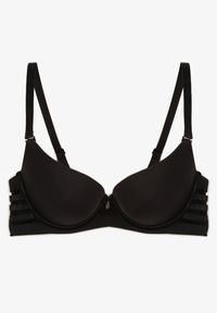 Renee - Czarny Biustonosz Ozdobiony Wycięciami z Efektem Push-Up Violetsun. Kolor: czarny. Rodzaj stanika: push-up. Wzór: aplikacja