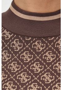 Guess sukienka kolor brązowy mini dopasowana. Kolor: brązowy. Materiał: dzianina. Długość rękawa: długi rękaw. Typ sukienki: dopasowane. Długość: mini #4