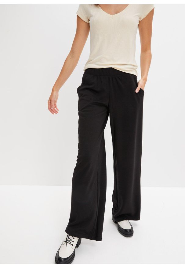 bonprix - Spodnie Punto di Roma z gumką w talii. Kolor: czarny. Materiał: materiał