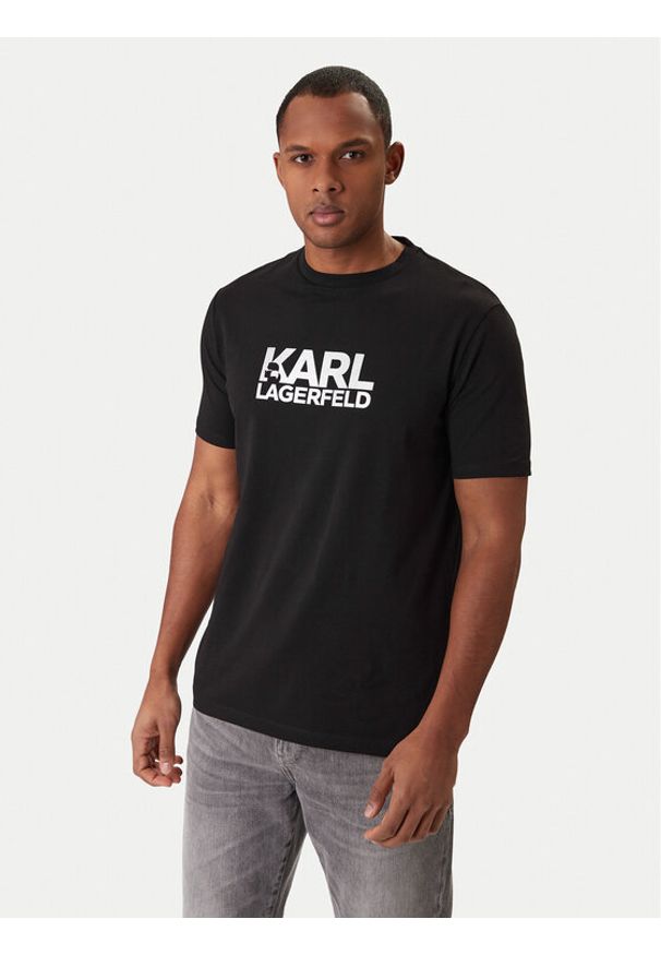 Karl Lagerfeld - KARL LAGERFELD T-Shirt 755780 561235 Czarny Regular Fit. Typ kołnierza: dekolt w karo. Kolor: czarny. Materiał: bawełna