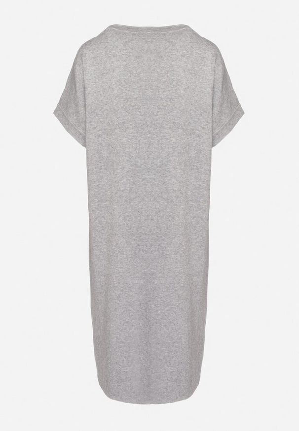 Born2be - Szara Sukienka z Wiskozą Bawełną i Odpinanym Kwiatem 3D Zeiada. Kolor: szary. Materiał: bawełna, wiskoza. Wzór: kwiaty