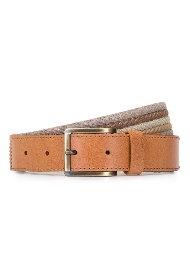 Wittchen - Męski pasek ze skóry licowej i bawełnianej plecionki. Kolor: beżowy. Materiał: bawełna. Wzór: kolorowy. Styl: casual, klasyczny, elegancki