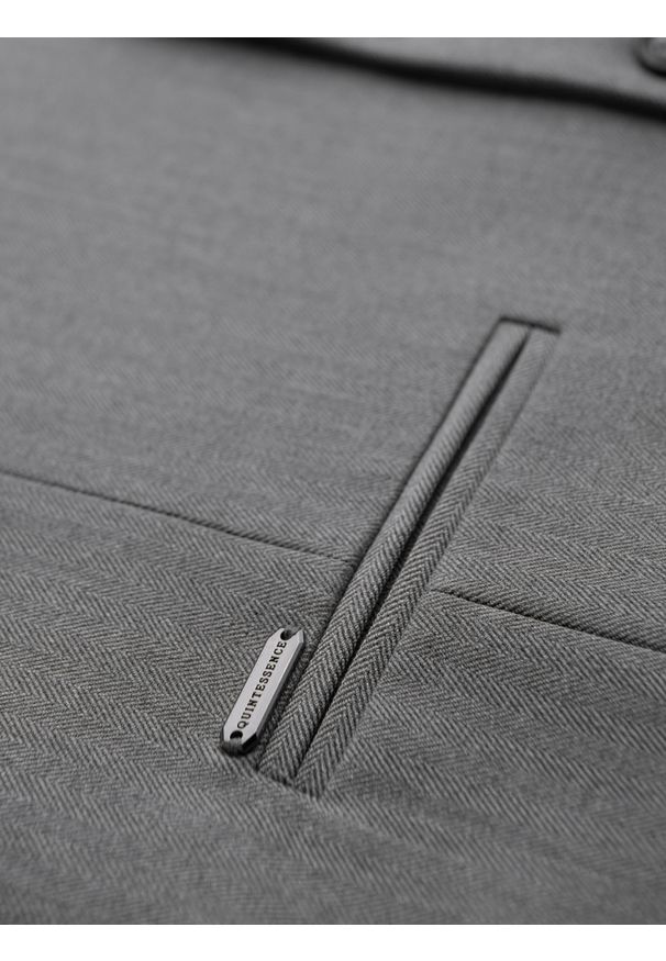 Ombre Clothing - Elegancka męska kamizelka w jodełkę SLIM FIT - szara V1 - Rozmiar: S. Okazja: na spotkanie biznesowe, do pracy, na co dzień. Typ kołnierza: golf. Kolor: szary. Materiał: tkanina, wiskoza, poliester, materiał, elastan. Wzór: jodełka. Styl: elegancki