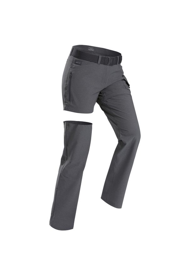 FORCLAZ - Spodnie trekkingowe damskie Forclaz Travel 500 2w1. Kolor: szary. Materiał: elastan, bawełna, poliamid, poliester, materiał