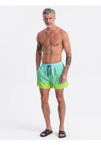 Ombre Clothing - Męskie szorty kąpielówki efekt ombre - jasnoturkusowe V19 OM-SRBS-0125 - XXL. Kolor: turkusowy. Materiał: materiał, poliester. Wzór: gładki