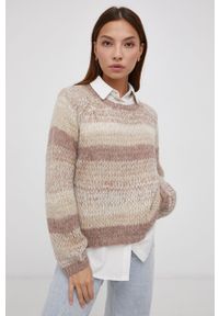 only - Only Sweter damski kolor beżowy. Kolor: beżowy. Długość rękawa: raglanowy rękaw. Wzór: ze splotem #2